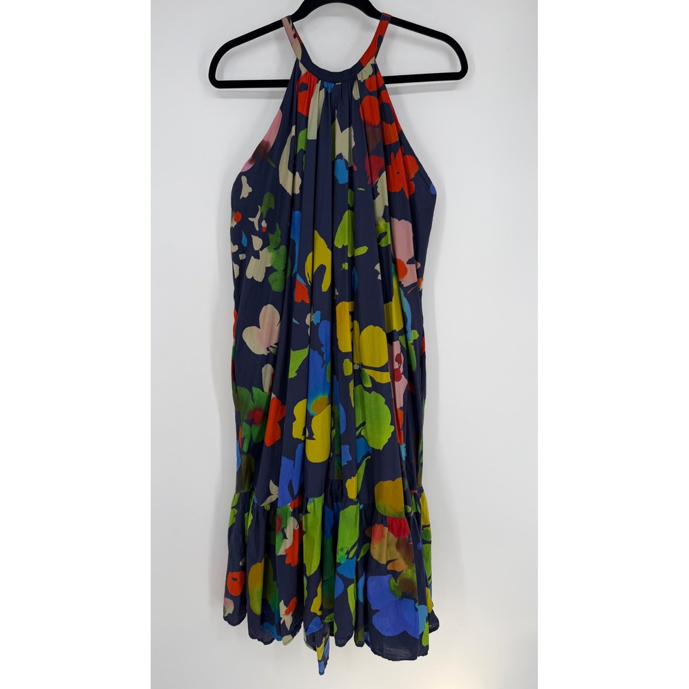ANTHROPOLOGIE WHIT TWO FLORAL HALTER‎ MIDI DRESS WHITNEY POZGAY XL ARTISTIC BOHO